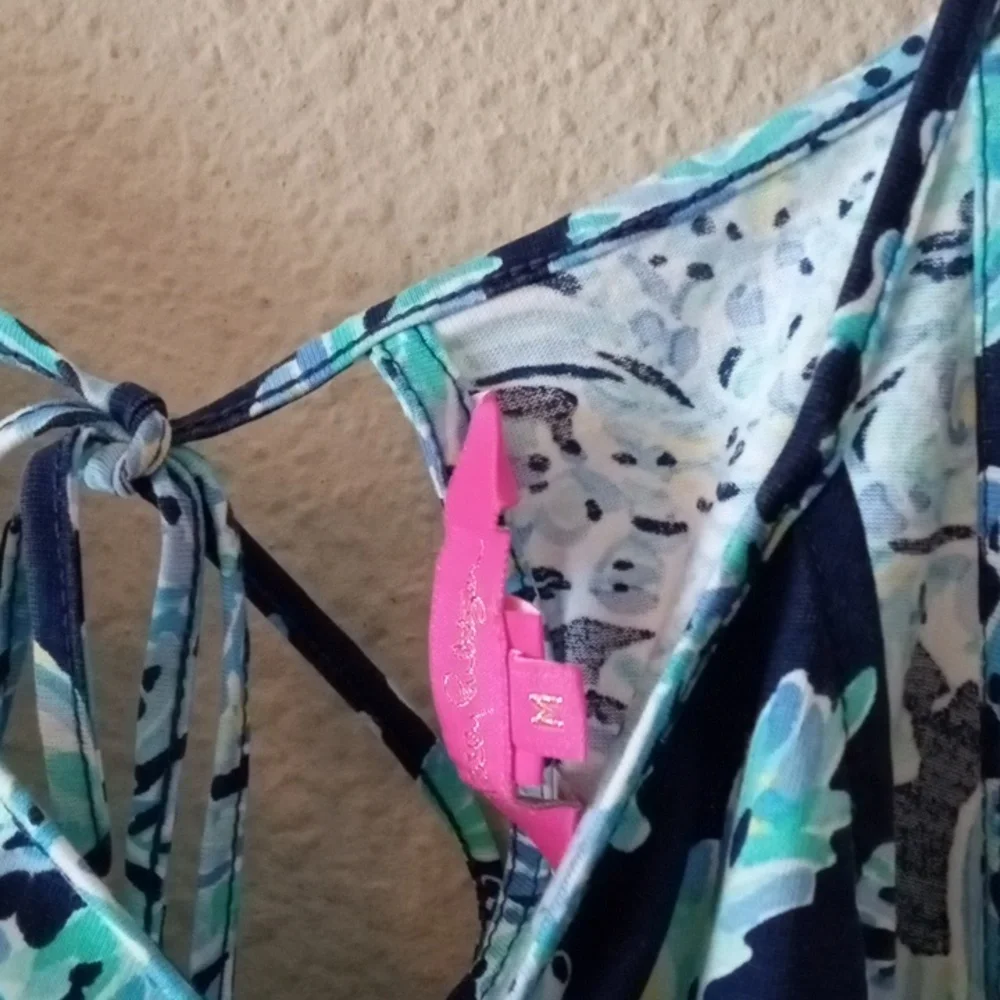 Lilly Pulitzer Navy and Aqua Paisley Halter Mini Dress